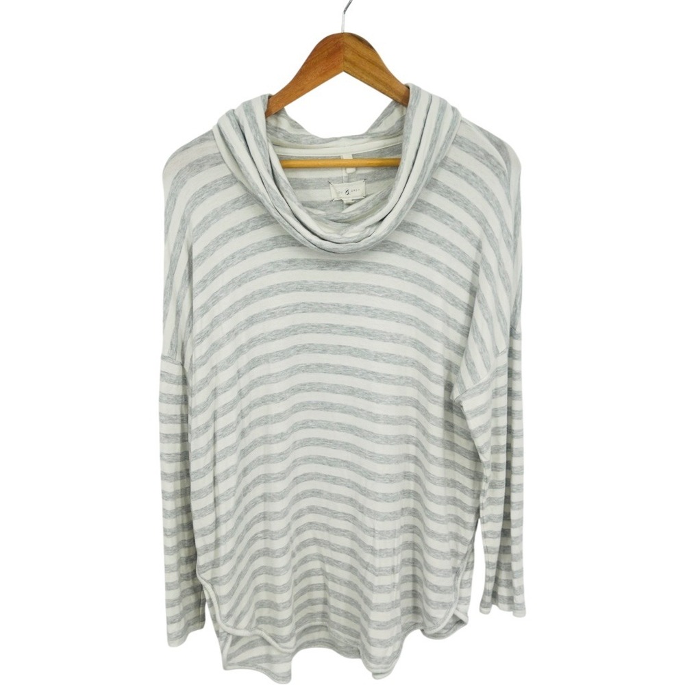 Lou & Grey Striped Cowl Neck Tunic Top Gray White XL